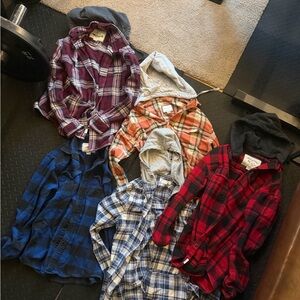 American Eagle and one aero Mixed Flannel Hooded Shirts - Assorted Plaid Colors